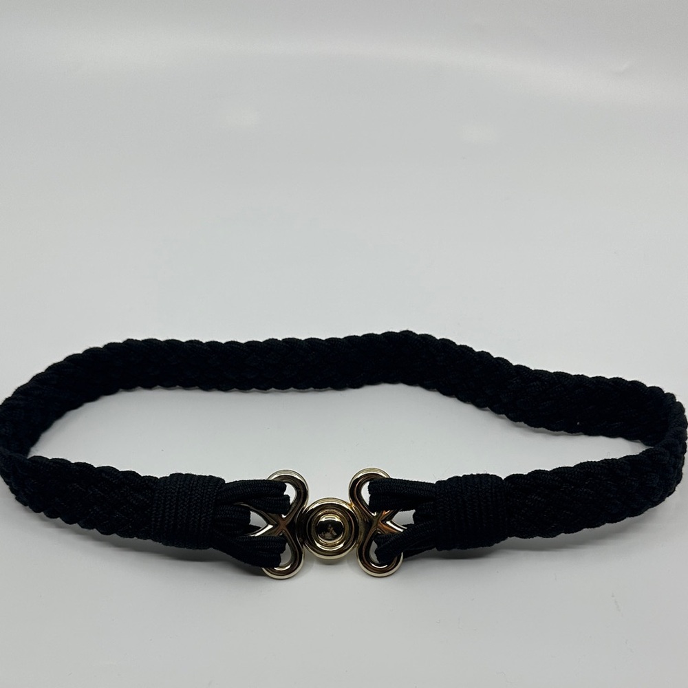 Leather Shop Black Braided Rope Stretch Belt, Sz Small